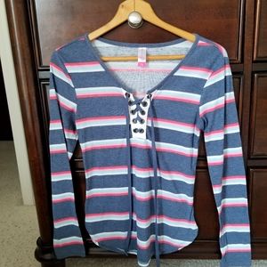 No Boundaries Lace up Henley Top